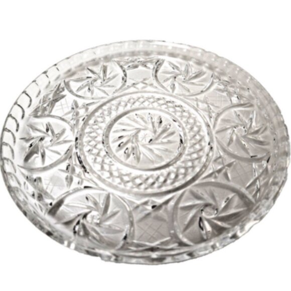 Antique Bohemian Czech Pinwheel Design Cut Crystal Decorative Luncheon 6" Plate - Picture 6 of 9